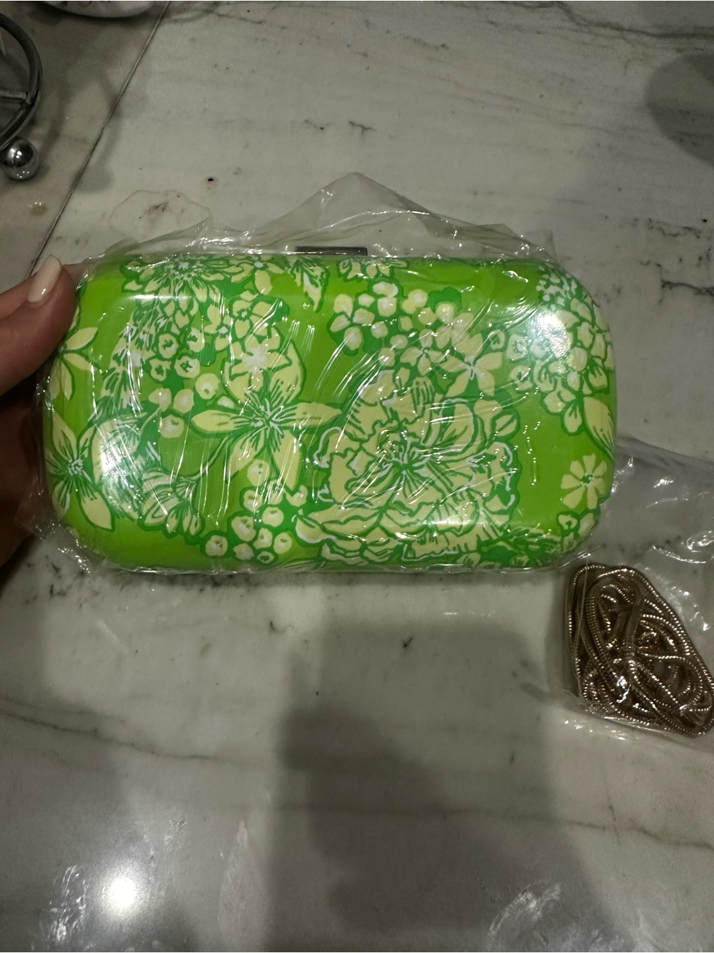Lilly Pulitzer Lime Green Floral Clutch with Cream Accents